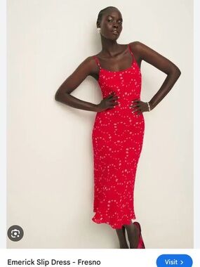 Reformation Red Floral Slip Midi Dress